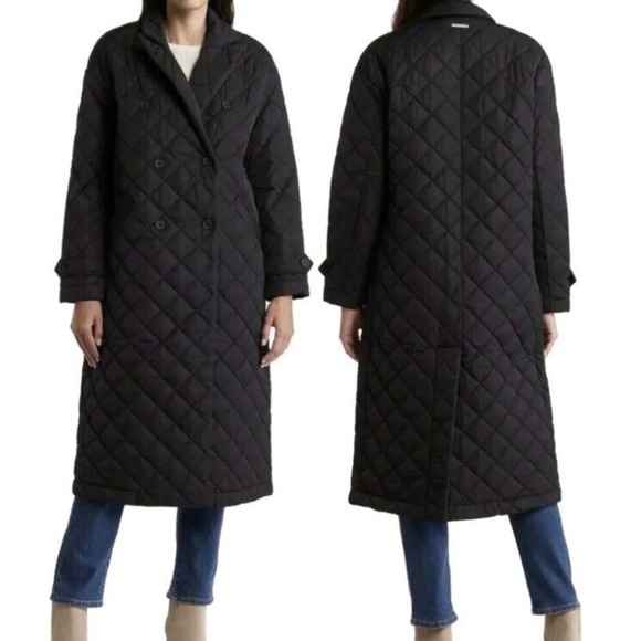 NWOT Rebecca Minkoff Double Breasted Quilted Long Black Duster Coat Large